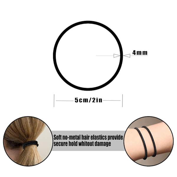100 stk. elastiske hårbånd, 4 mm elastiske hår elastikker hestehaleholdere, bulk hår elastikker uden metal skånsomme elastikker (sort)