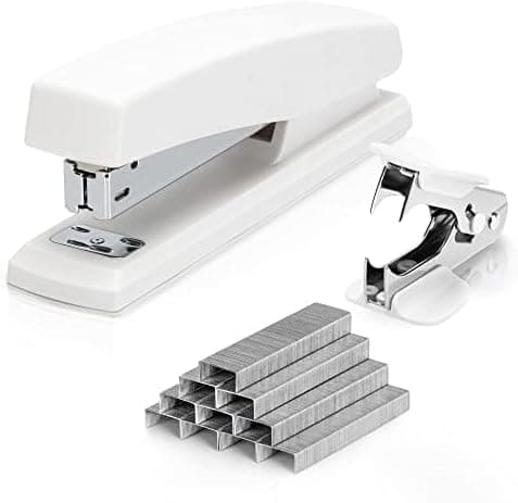 Stiftemaskin, skrivebordsstiftemaskin, kontorstiftemaskin, 25 arks kapasitet, hvit