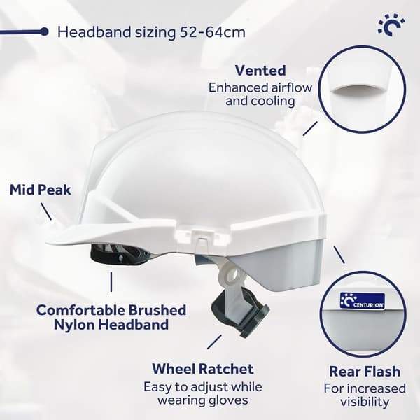 Vit skyddshjälm – Full Peak Hard Hat med silverblixtremsa baktill – Vit