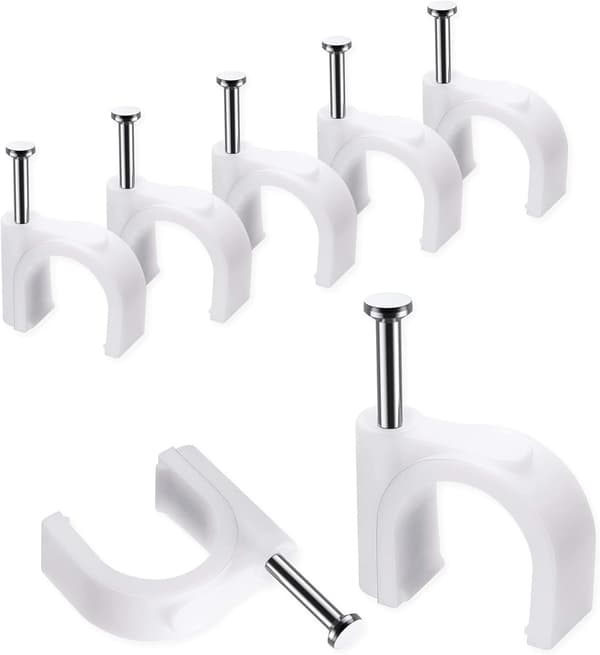 100 hvide runde kabelclips, robuste og holdbare, 10 mm kabelbindere, kabelbindere, netværkskabel-sikringsklemmer