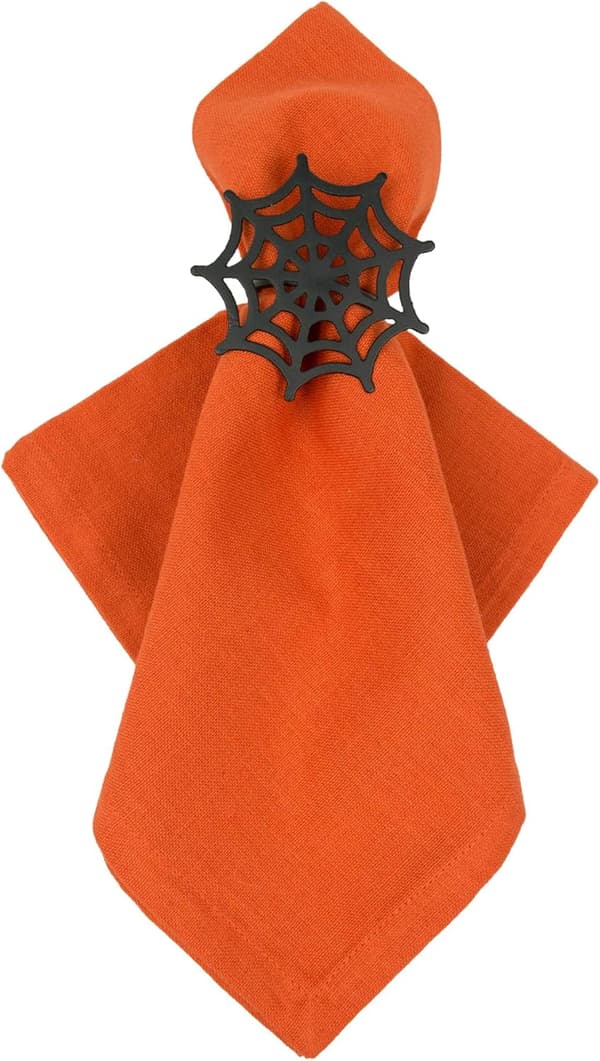 Halloween Servietringe, Nyhed Bordpladeindretningssæt, 7,6 cm Dia, Sort Edderkoppespind, 6 stk.