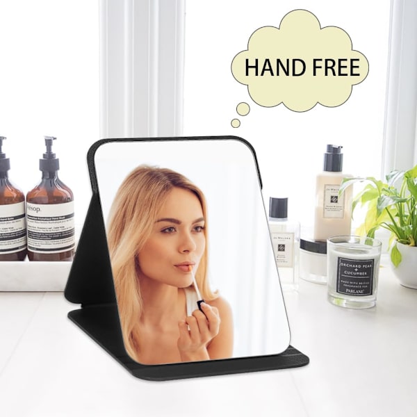 Makeupspejl, bærbart foldespejl, desktop ultra-high definition multi-vinkel foldbart PU, foldbart, 26 x 18 cm, sort black