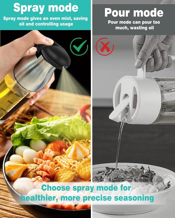 2 i 1 Oliesprøjte til Madlavning, 90ml+90ml Dobbeltkammer Olie- og Eddikedispenserflaske, Olivenoliedispenser til Airfryer Eddike