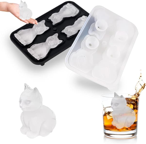 Katt Isbitsform, Silikon Kattformad Isbitsbricka för Cocktail Whiskey Bourbon Kylning