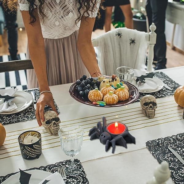 2-pakke edderkopplysestaker i harpiks, DIY silikonform for Halloween telys