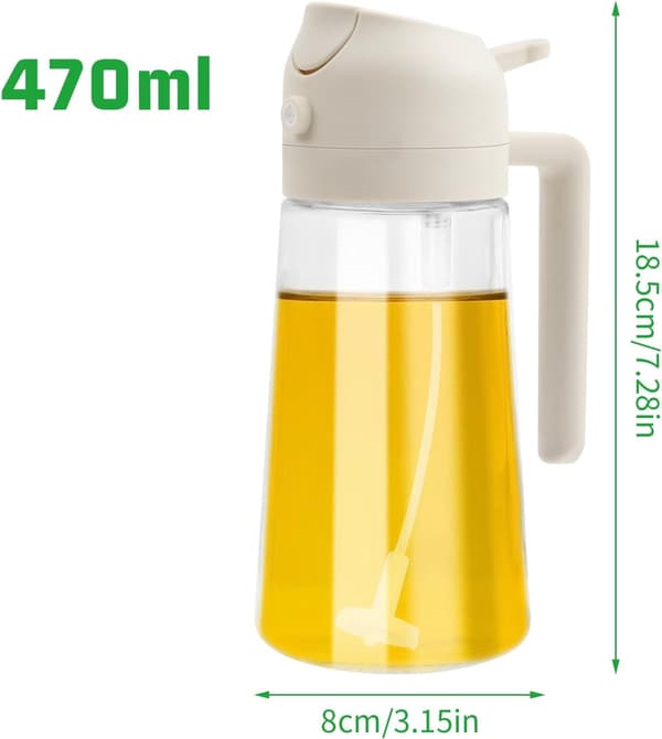Oliesprøjte, 2-i-1 oliesprøjte til airfryer, eddikesprøjte, 450 ml, glas