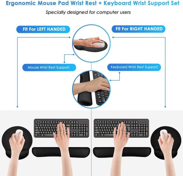 Musemåtte, Ergonomisk musemåtte + tastatur håndledsstøtte sæt til computer/laptop, skridsikker gummibase memory foam håndledsstøtte sæt