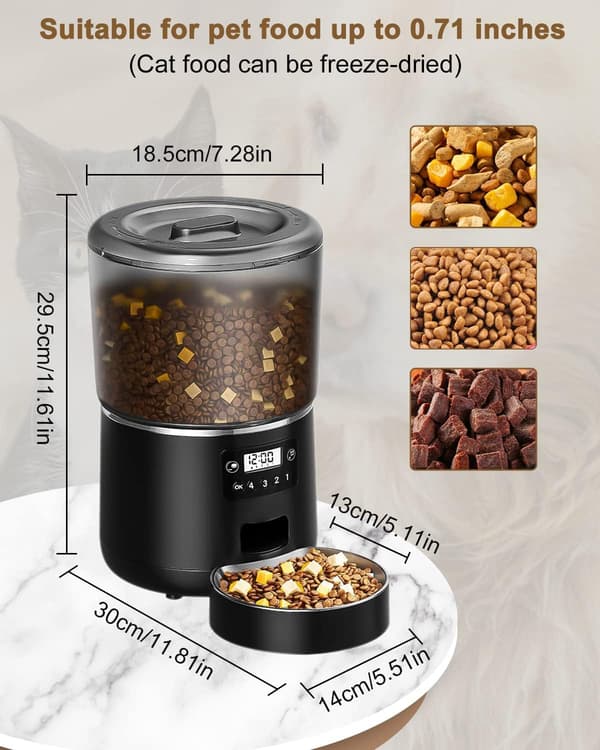 4L Automatisk Katte-/Hundefoderautomat, Hundefoderautomater, med Skål i Rustfrit Stål, Sort