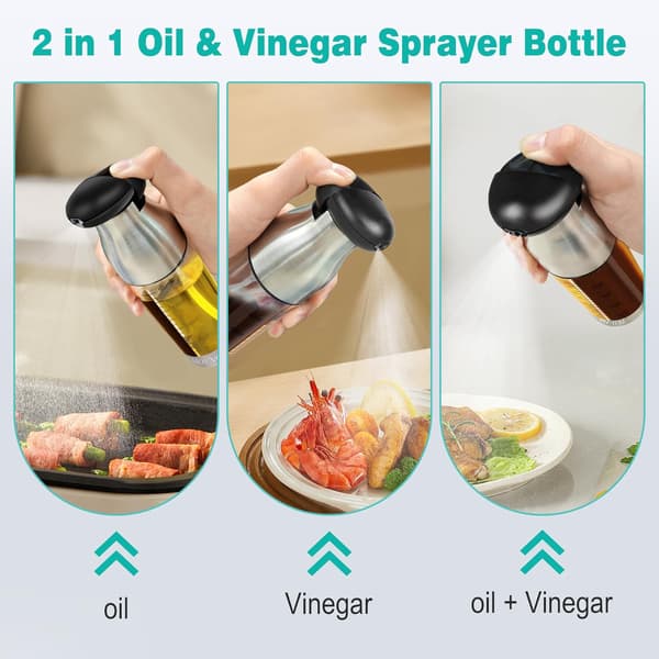 2 i 1 Oliesprøjte til Madlavning, 90ml+90ml Dobbeltkammer Olie- og Eddikedispenserflaske, Olivenoliedispenser til Airfryer Eddike