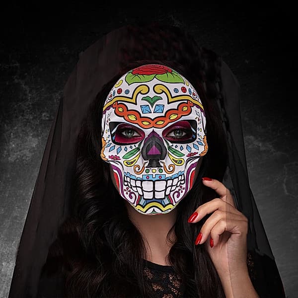 Sugar Skull Mask til Halloween (De Dødes Dag) - Kostume med blomster
