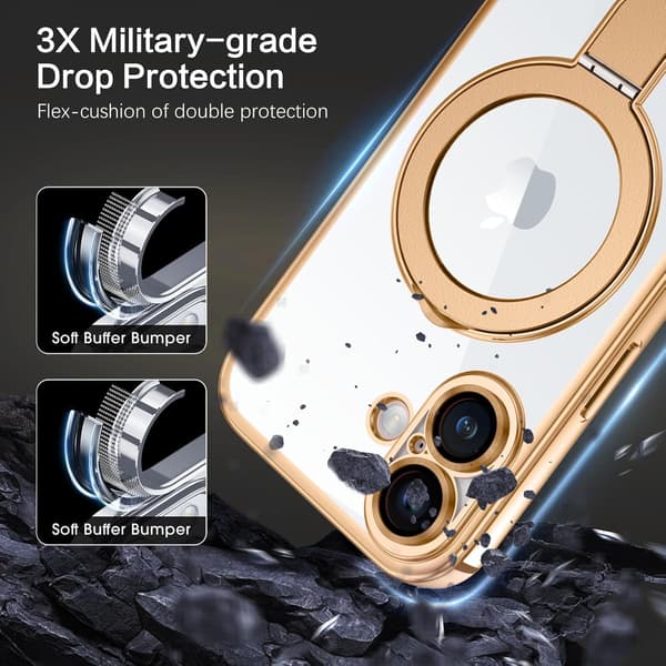 iPhone 16 Deksel [Kompatibelt med Magsafe], Usynlig Ringstativ Klar Bakside Støtsikkert Deksel, Desert Titanium