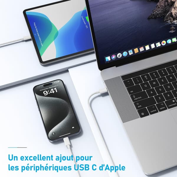 USB-C til USB-C datakabler, 2-pakning, 2 meter hver, kompatibel med Apple iPhone 17/16/15 Pro Max/Pro Plus, etc.