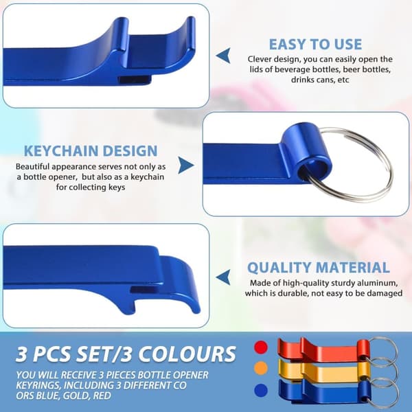 3 kpl pullonavaaja-avaimenperiä, olutpullonavaaja-avaimenperiä, minipullonavaaja-avaimenperiä, 63 x 12 mm