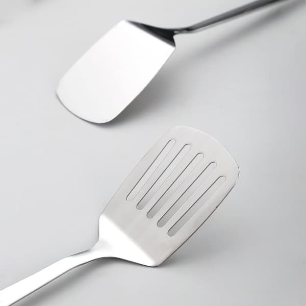 Spatelset i rostfritt stål, silverfärgad slitsspatel, solid stekspade, köksspatlar för non-stick kokkärl, diskmaskinsäker