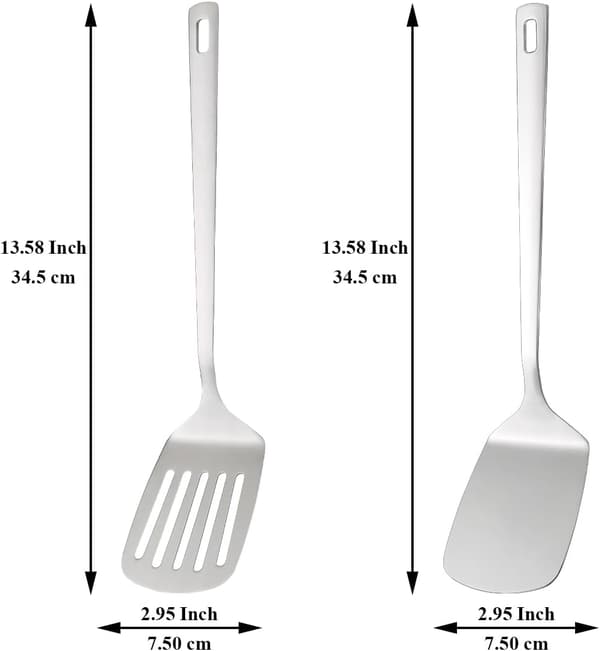 Spatelset i rostfritt stål, silverfärgad slitsspatel, solid stekspade, köksspatlar för non-stick kokkärl, diskmaskinsäker