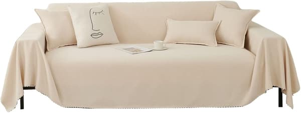 Elastiskt sofföverdrag, soffhandduk, vävt sofföverdrag för alla årstider, 180 x 130 cm - Beige