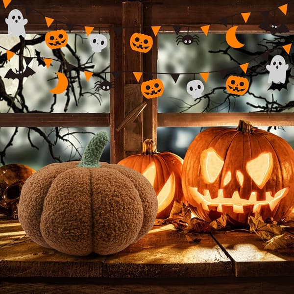 Halloween Græskar Pyntepude, Udstoppede Græskar Fluffy Plys Legetøj Sofapude Blød Græskar Pyntepude Dekoration til Halloween Pynt Brown