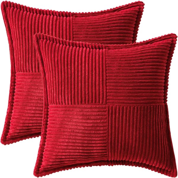 Fløjlpudebetræk med Splejsning Sæt med 2 Superbløde Boho Stribede Julepudebetræk Bredside Dekor Teksturerede Pyntepuder 45x45 cm Red