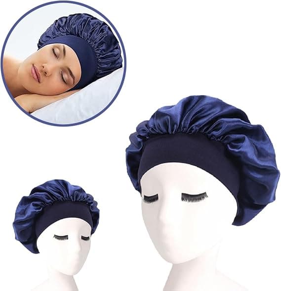 Hårbonnet för Sömn, Bred Elastisk Band Satin Bonnet Silke Bonnet Duschmössa för Kvinnor Flickor Makeup Hårräddning Elastisk Hatt