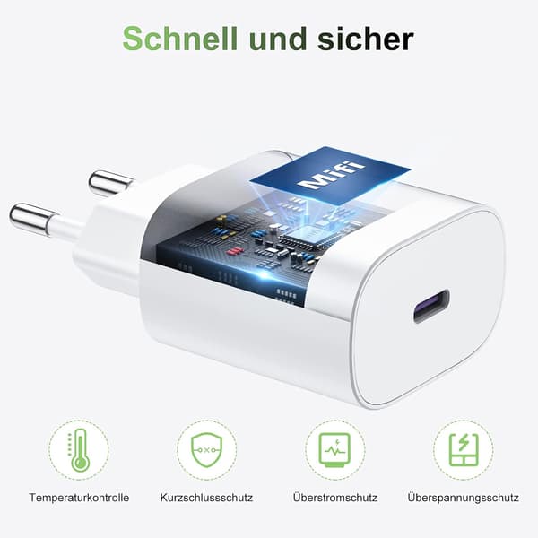 20W iPhone USB-C hurtigoplader med 1-meter USB-C-kabel, kompatibel med iPhone 14 Pro Max/14/13 Mini/13 Plus/13 Pro Max/12 Mini