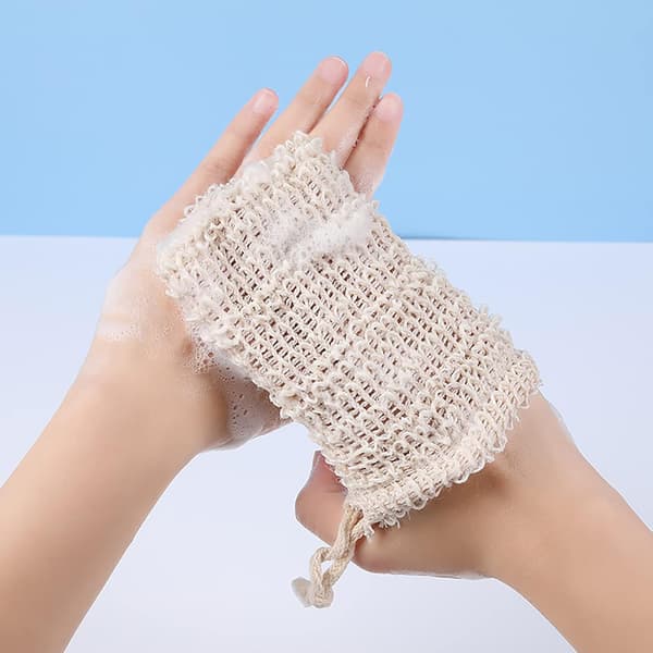 Todelt såpeposesett i bomull og lin, netting såpepose, solid såpepose, såpepose bæreveske, 14,5 cm x 9,5 cm