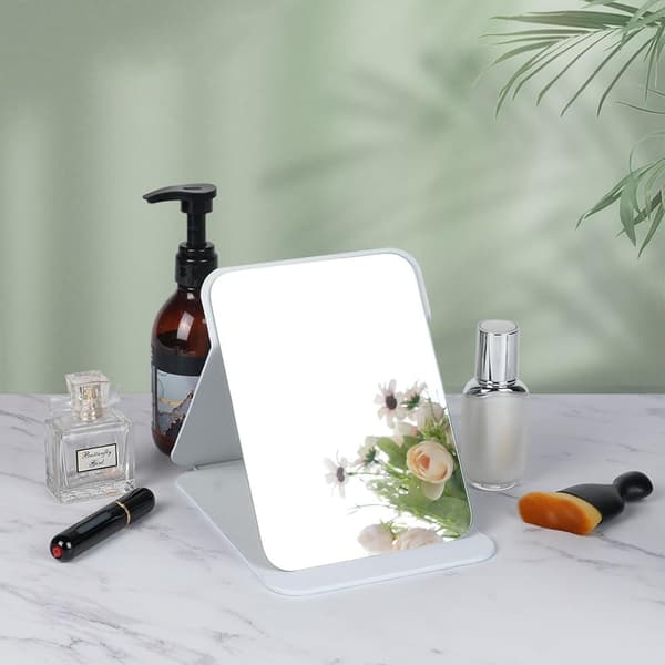 Makeupspejl, bærbart foldespejl, desktop ultra-high definition multi-vinkel foldbart PU, foldbart, 26 x 18 cm, hvid white
