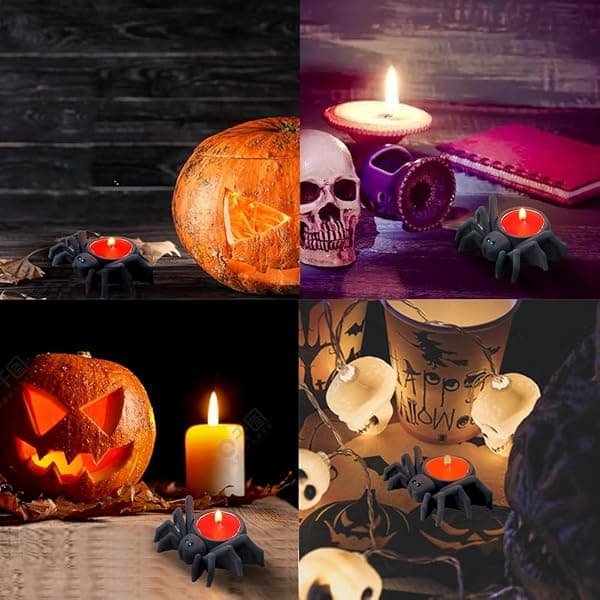 2-pakke edderkopplysestaker i harpiks, DIY silikonform for Halloween telys