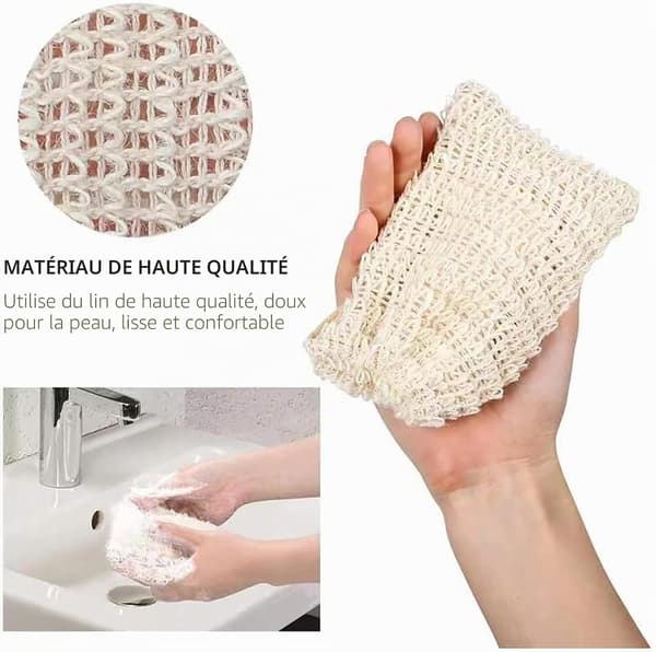Todelt såpeposesett i bomull og lin, netting såpepose, solid såpepose, såpepose bæreveske, 14,5 cm x 9,5 cm