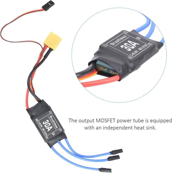 30A Brushless Elektronisk Hastighedsregulator, XT60 Brushless ESC til Fly, RC Bil Tilbehør, Egnet til Droner, Helikoptere, osv.
