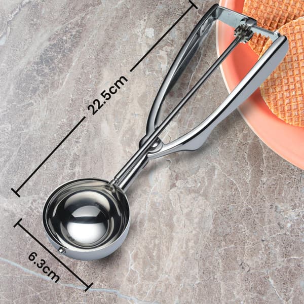 Iscremske med nem udløser 304 rustfrit stål ske til is, småkager, kødboller Iscremske (6cm)
