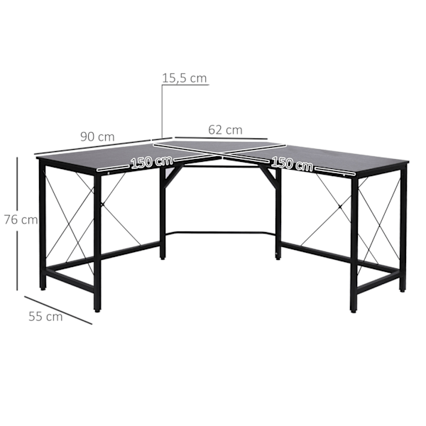 Computer Skrivebord L-Shape Hjørne Skrivebord, Vinkel Skrivebord, Mdf, Sort, 150X150X76Cm