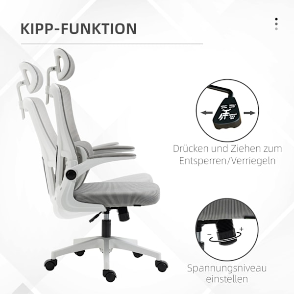 Kontorstol Ergonomisk Højdejusterbar Skrivebordsstol Justerbar Armlæn Pude Vippefunktion Lændestøtte Mesh Grå