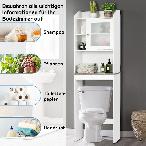 WC-hylly kylpyhuoneen tilansäästäjä säädettävillä tasoilla 59 x 19 x 173 cm valkoinen