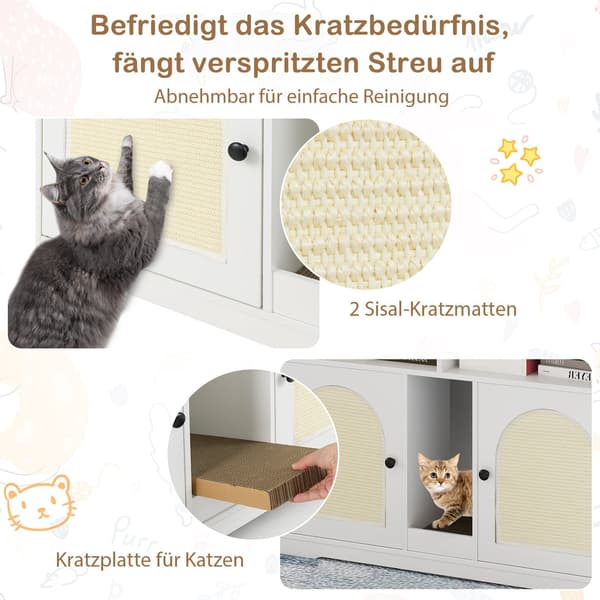 Dold kattsandsskåp med förvaring för 2 katter, vit