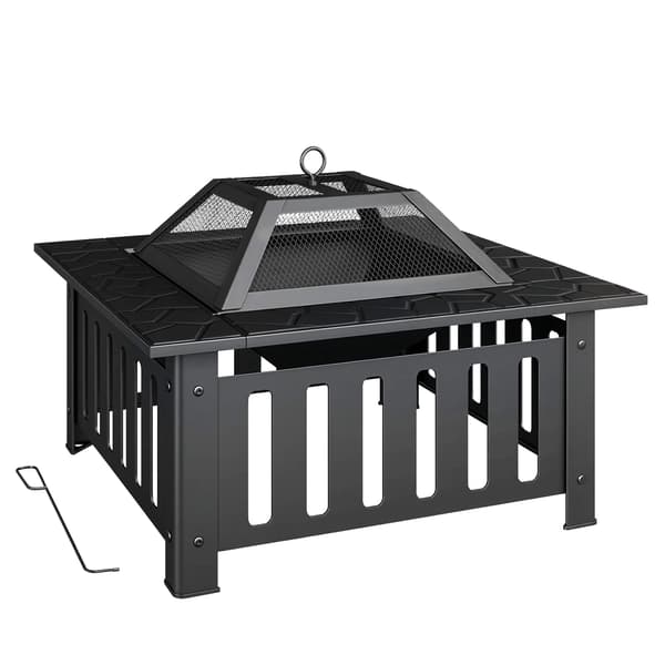 Eldstad i stål med gnistskydd och eldgaffel för utomhusgrill