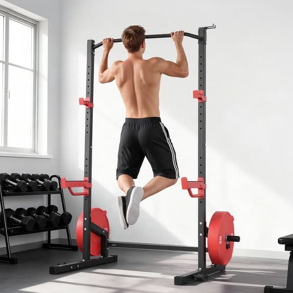 Power Cage Squat Rack med pull-up bar, 1000 lb; justerbare J-kroge