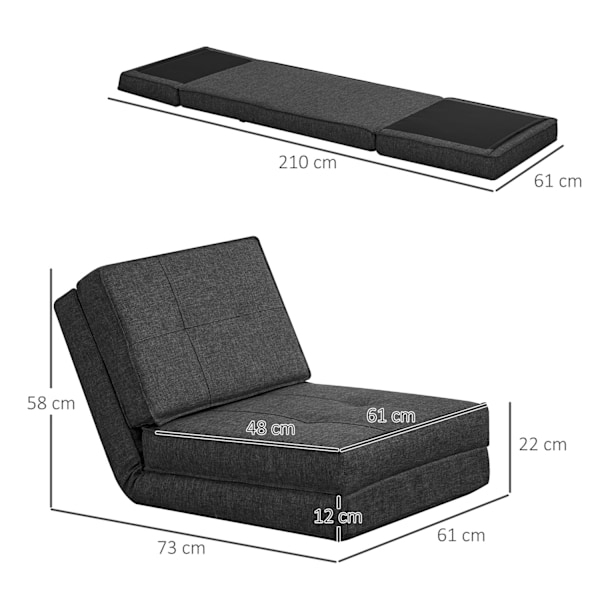 Gulvsofa foldbar lænestol gulvstol 5-trins justerbar foldbar lænestol sovesofa enkelt sofa mørkegrå 61 x 73 x 58 cm |