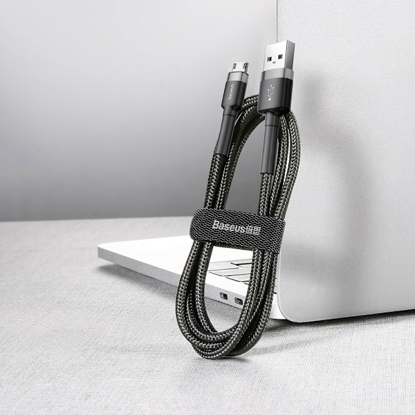 Kestävä joustava kaapeli USB microUSB QC3.0 2.4A 0.5M musta ja harmaa
