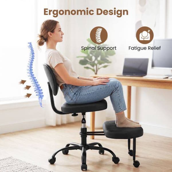 Ergonomisk kontorstol med krydsben, justerbar højde, sort