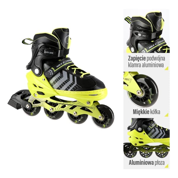 4-i-1 sort-grøn inline & skøjter, størrelse S (29-33)
