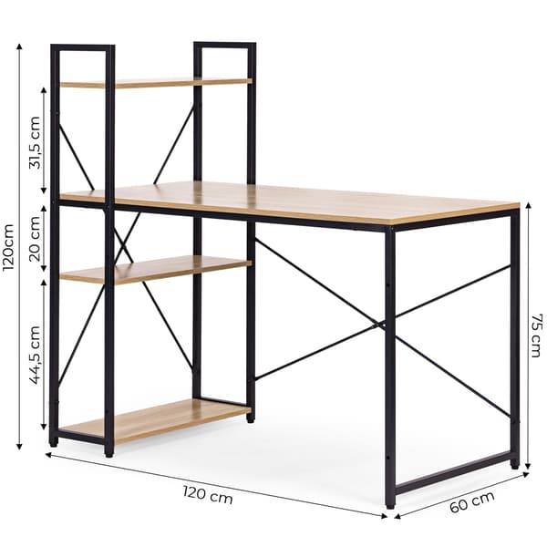 Datorskrivbord med hyllor, 120x60 cm MDF, loftstil