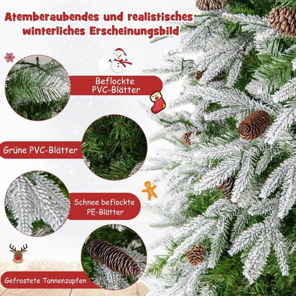 190 cm förbelyst snöig julgran med LED-ljus