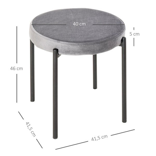 Set med 4 matpallar diskpallar med vadderad sits runda pallar barstolar sammetsrör polyester stålgrå 41,5 x 41,5 x 46 cm