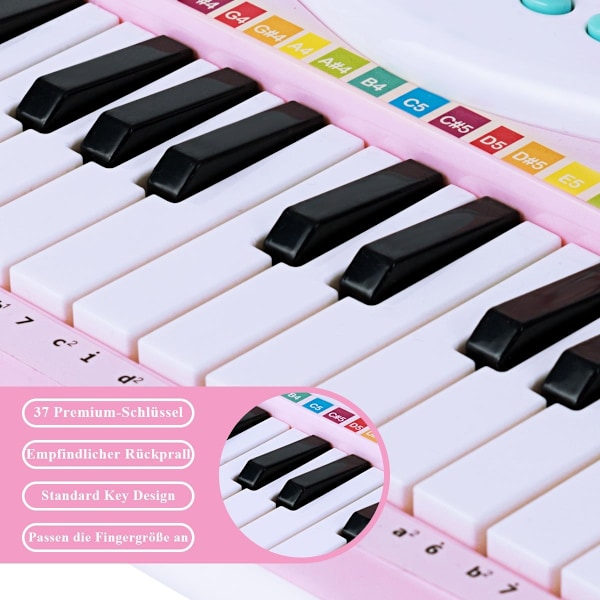 37 Keys Piano Keyboard Lasten näppäimistö jalustalla Opetusnäppäimistö 48 x 20 x 38 cm Pinkki
