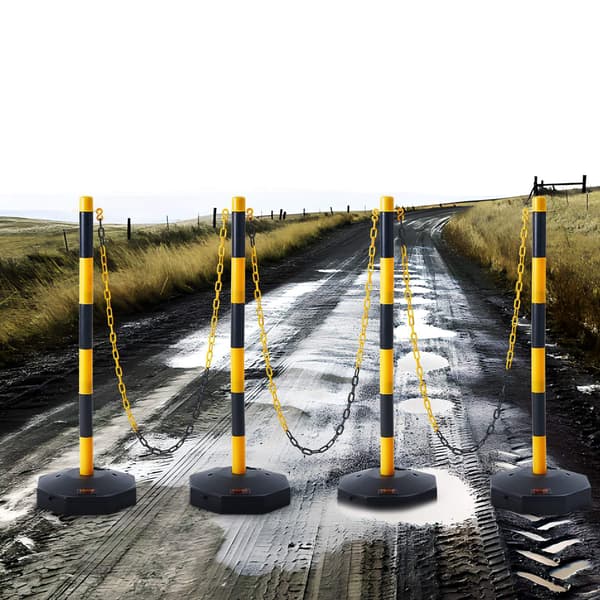 Trafikavgränsningsstolpar, 4-pack, fyllbar bas, 2,4 m kätting
