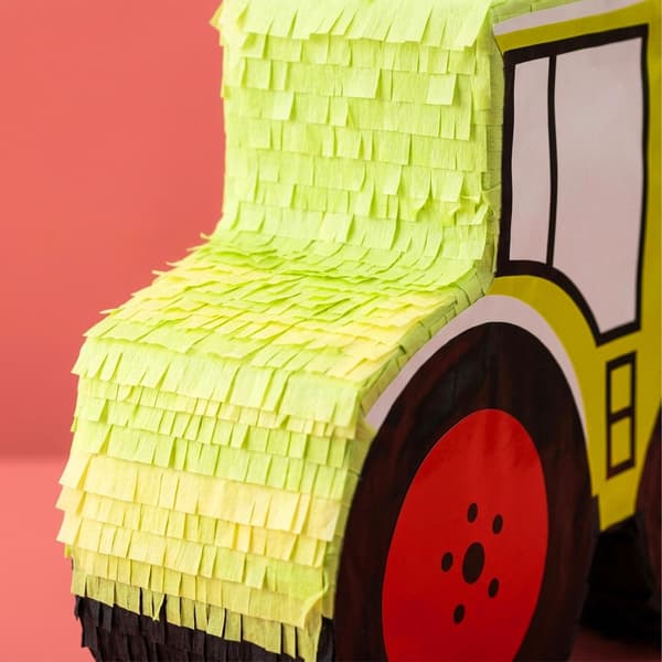 Traktor Piñata-sæt med pind og maske – 40 cm