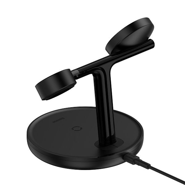 3in1-teline induktiivinen laturi iPhone Apple Watch AirPods + USB-C-kaapeli 1m musta