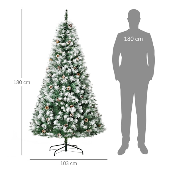 Konstgjord julgran, 180 cm Julgran med konstsnö, 800 grenspetsar, hopfällbar bas, för julfester, inomhus, grön + vit