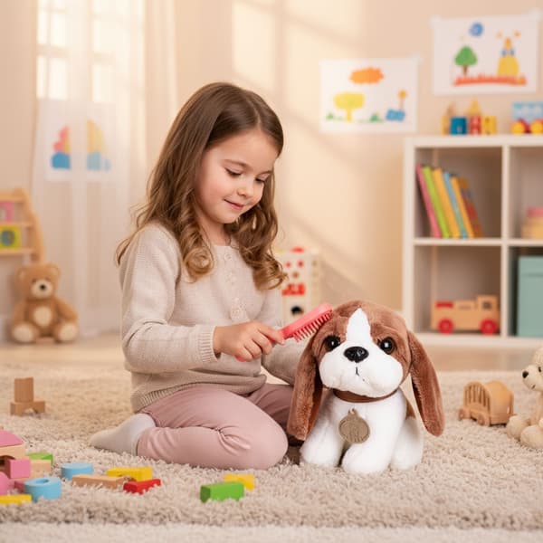 Plysch Beagle med väska och borste för barn 3+