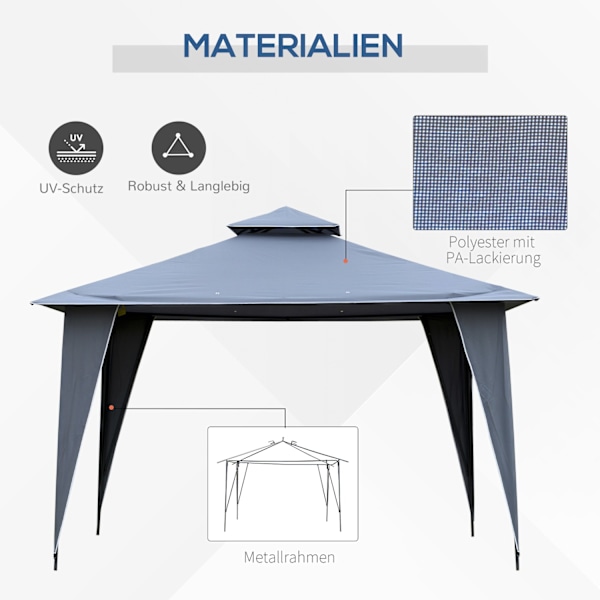 Pavilion Party Teltta Double Roof 3.45X3.45X2.68M Metal Polyester Harmaa